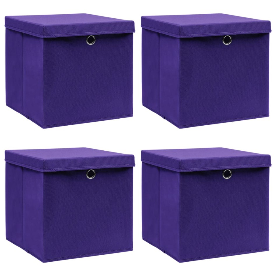 Cajas de almacenaje con tapas 4 uds tela morado 32x32x32