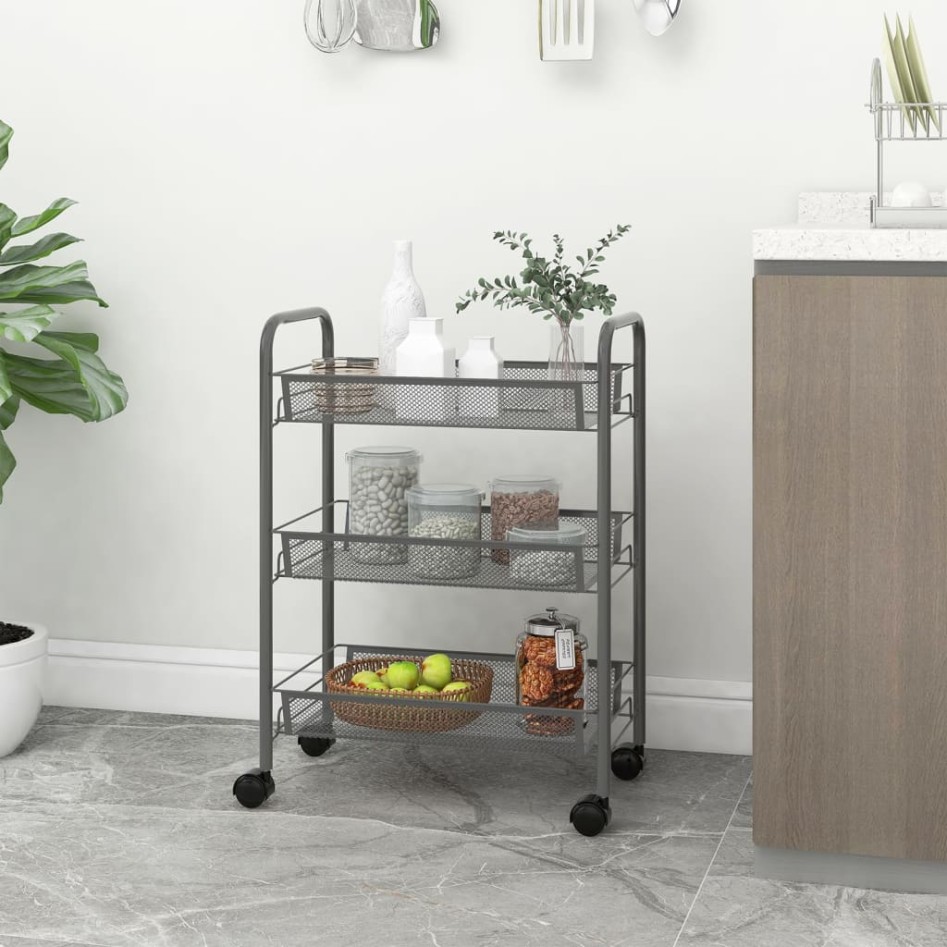 Carrito de cocina 3 niveles hierro gris 46x26x64