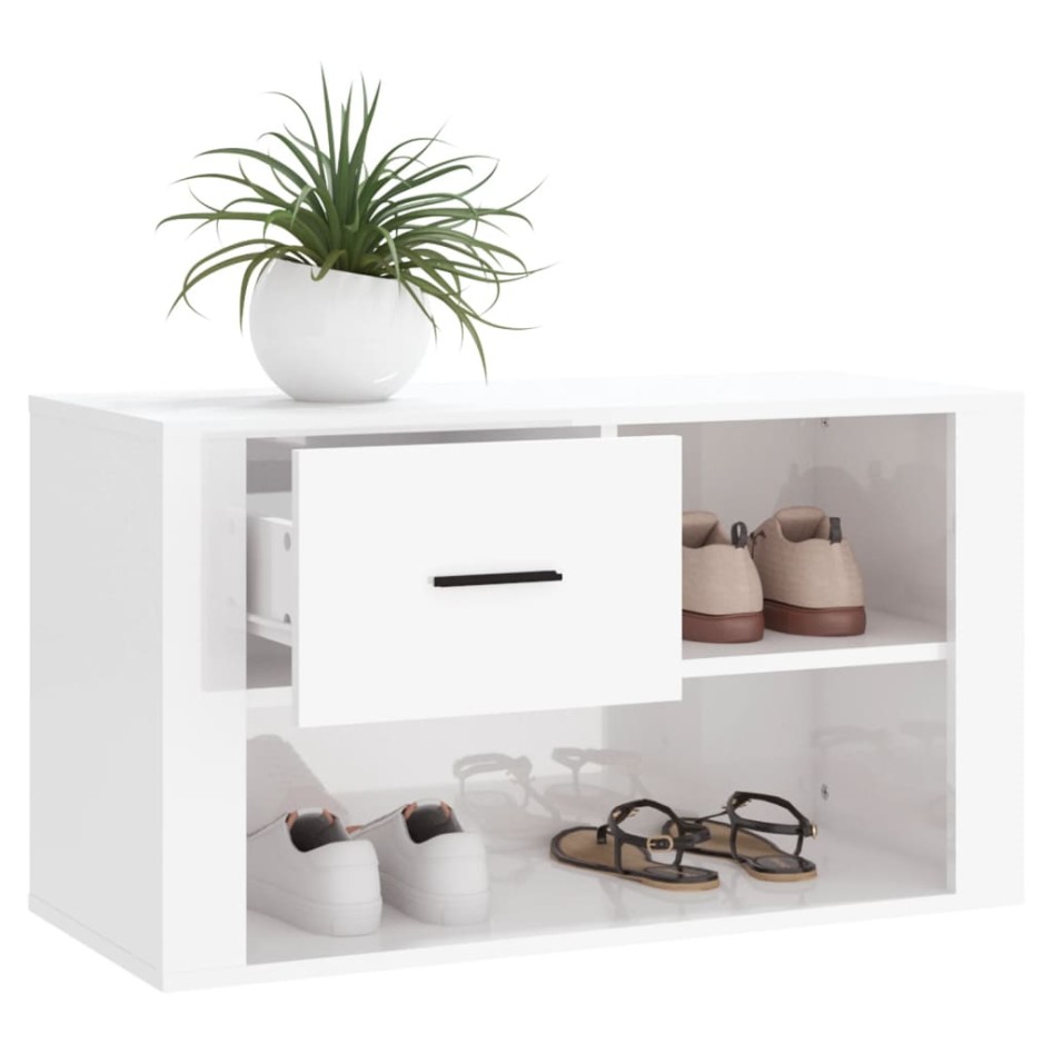 Mueble zapatero madera contrachapada blanco brillo 80x35x45