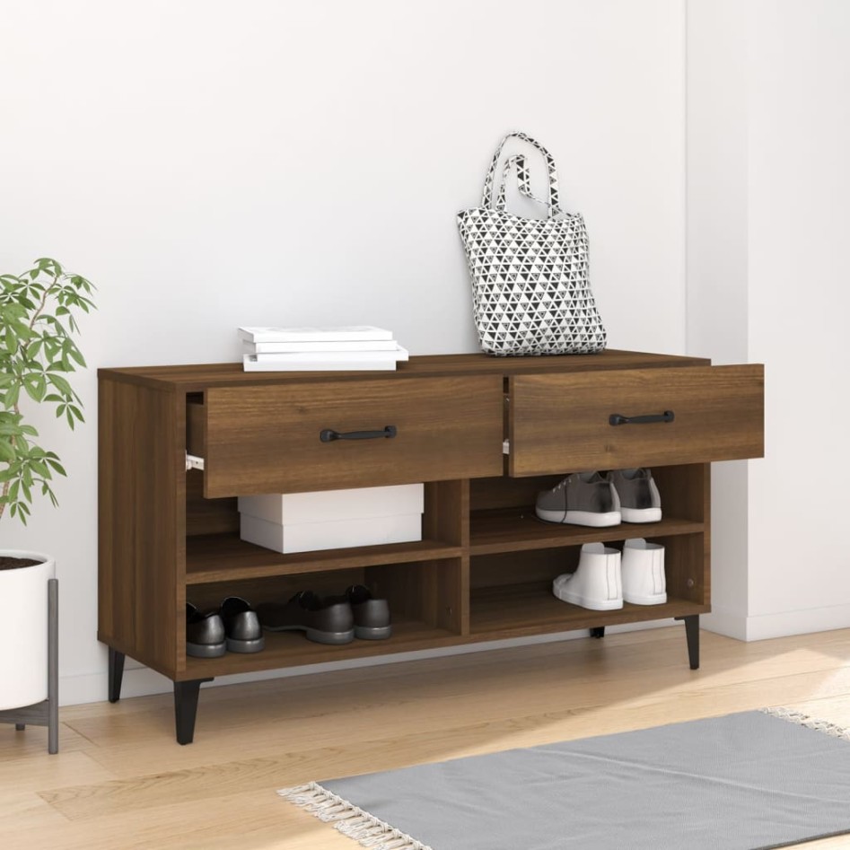 Mueble zapatero madera contrachapada marrón roble 102x35x55