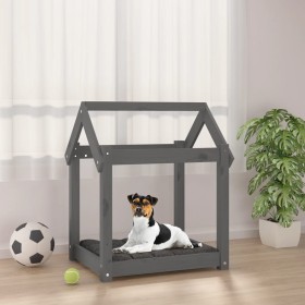 Cama para perros madera maciza de pino gris 61x50x70