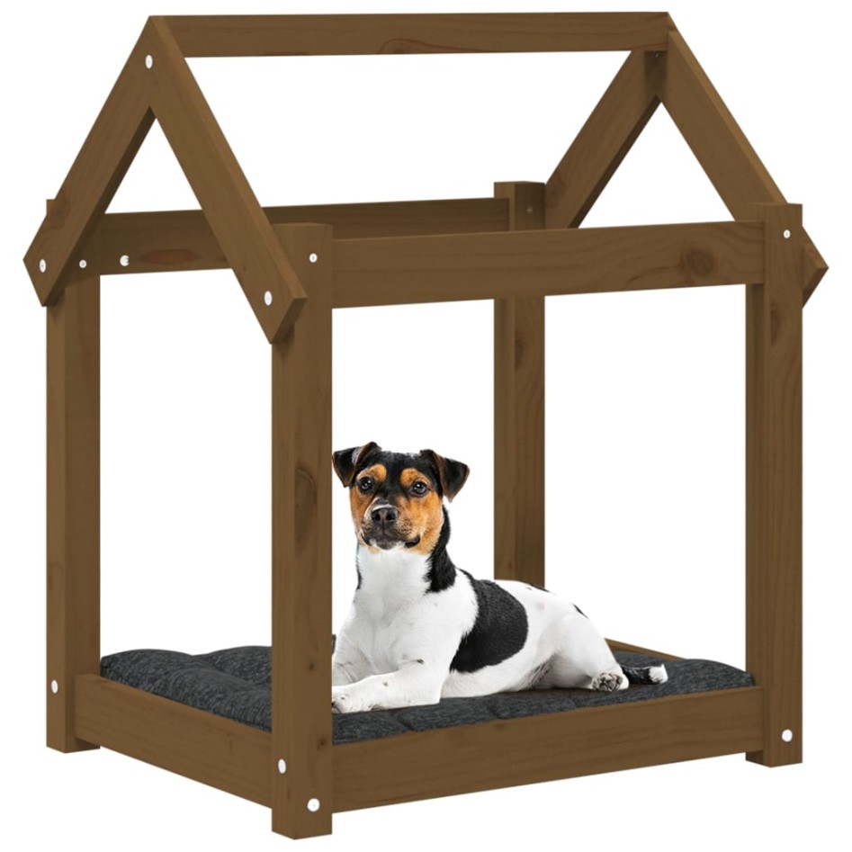 Cama para perros madera maciza pino marrón miel 61x50x70