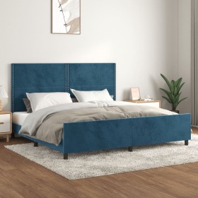 Estructura cama con cabecero terciopelo azul oscuro 200x200