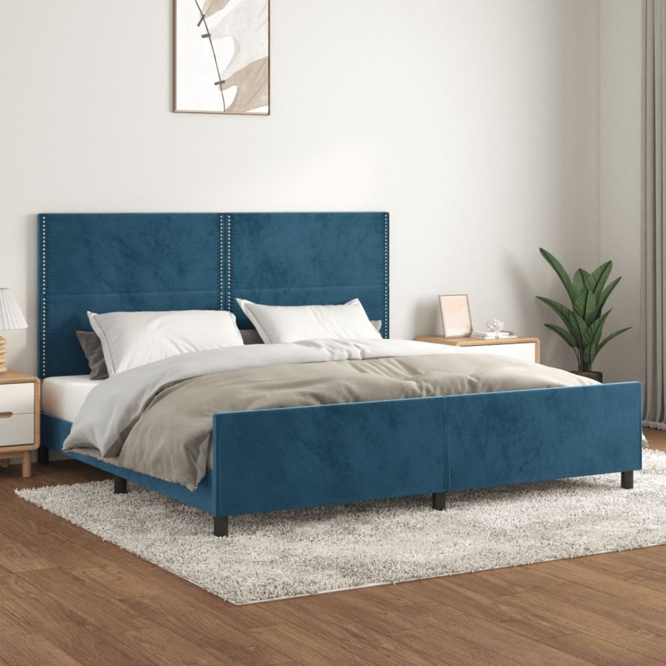Estructura cama con cabecero terciopelo azul oscuro 200x200