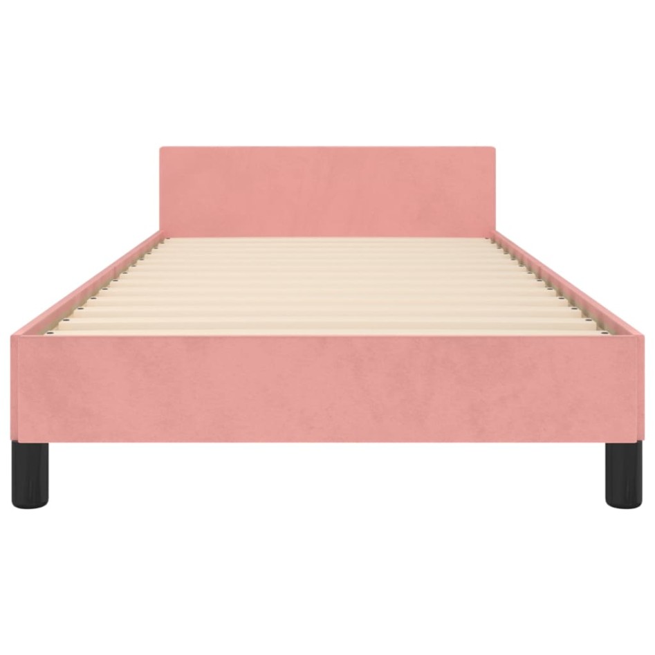 Estructura de cama con cabecero de terciopelo rosa 80x200
