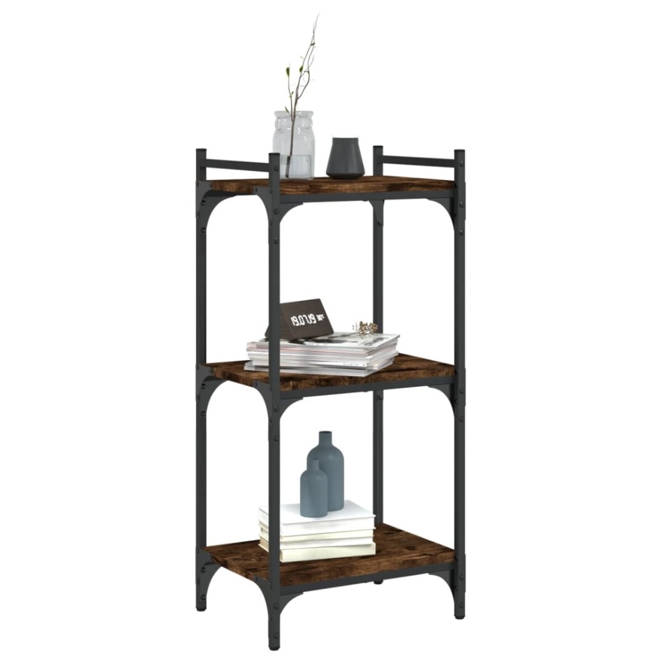 Librería 3 estantes madera ingeniería roble ahumado 40x30x86