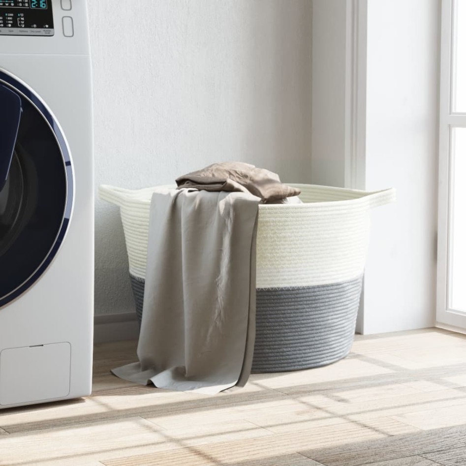 Cesta para ropa sucia algodón gris y blanco Ø60x36