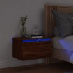 Mesita de noche de pared con luces LED roble marrón