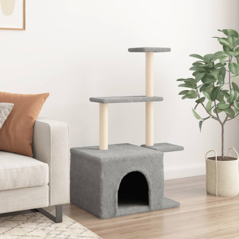 Rascador para gatos con postes de sisal gris claro 110