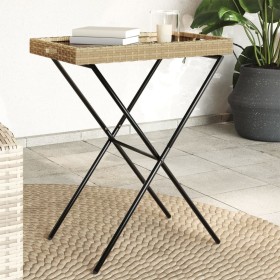 Mesa con bandeja plegable ratán sintético beige 65x40x75