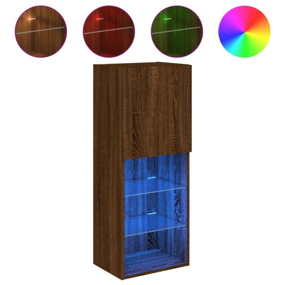 Mueble para TV con luces LED roble marrón 40,5x30x102