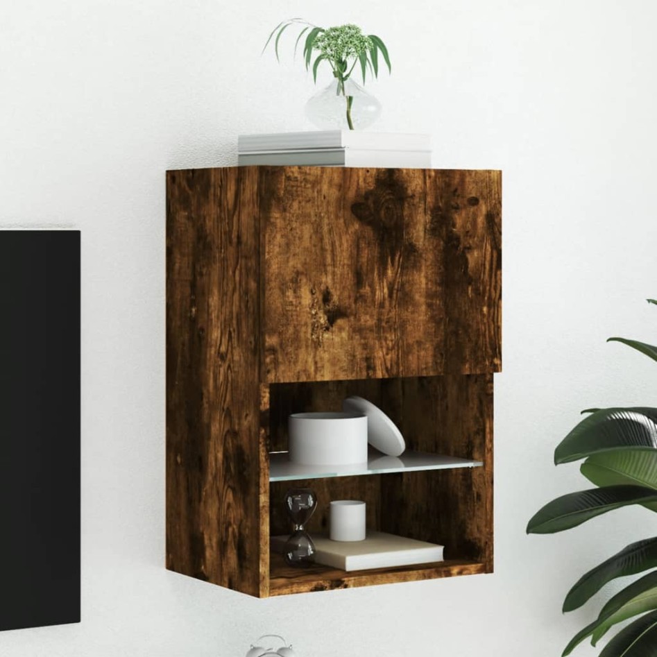 Mueble para TV con luces LED roble ahumado 40,5x30x60