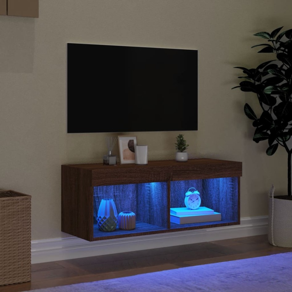 Mueble para TV con luces LED roble marrón 80x30x30