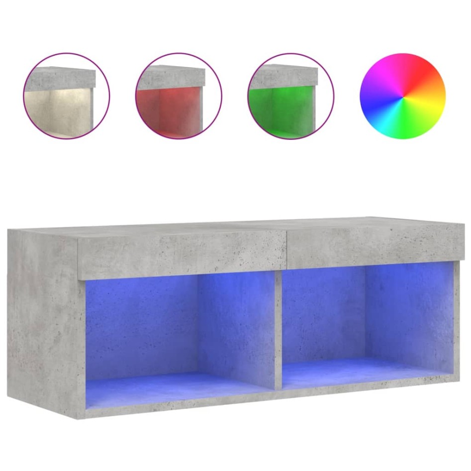 Mueble para TV con luces LED gris hormigón 80x30x30