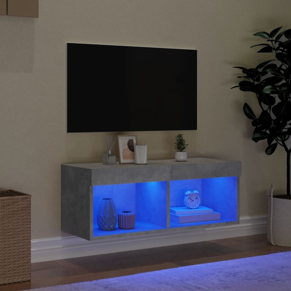 Mueble para TV con luces LED gris hormigón 80x30x30