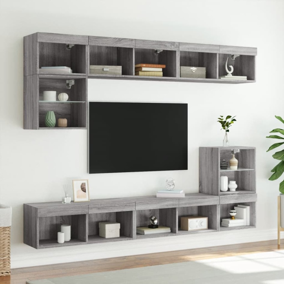 Mueble para TV con luces LED gris Sonoma 80x30x30