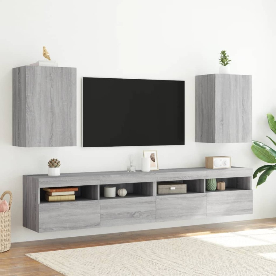 Mueble TV de pared madera ingeniería gris Sonoma 40,5x30x60