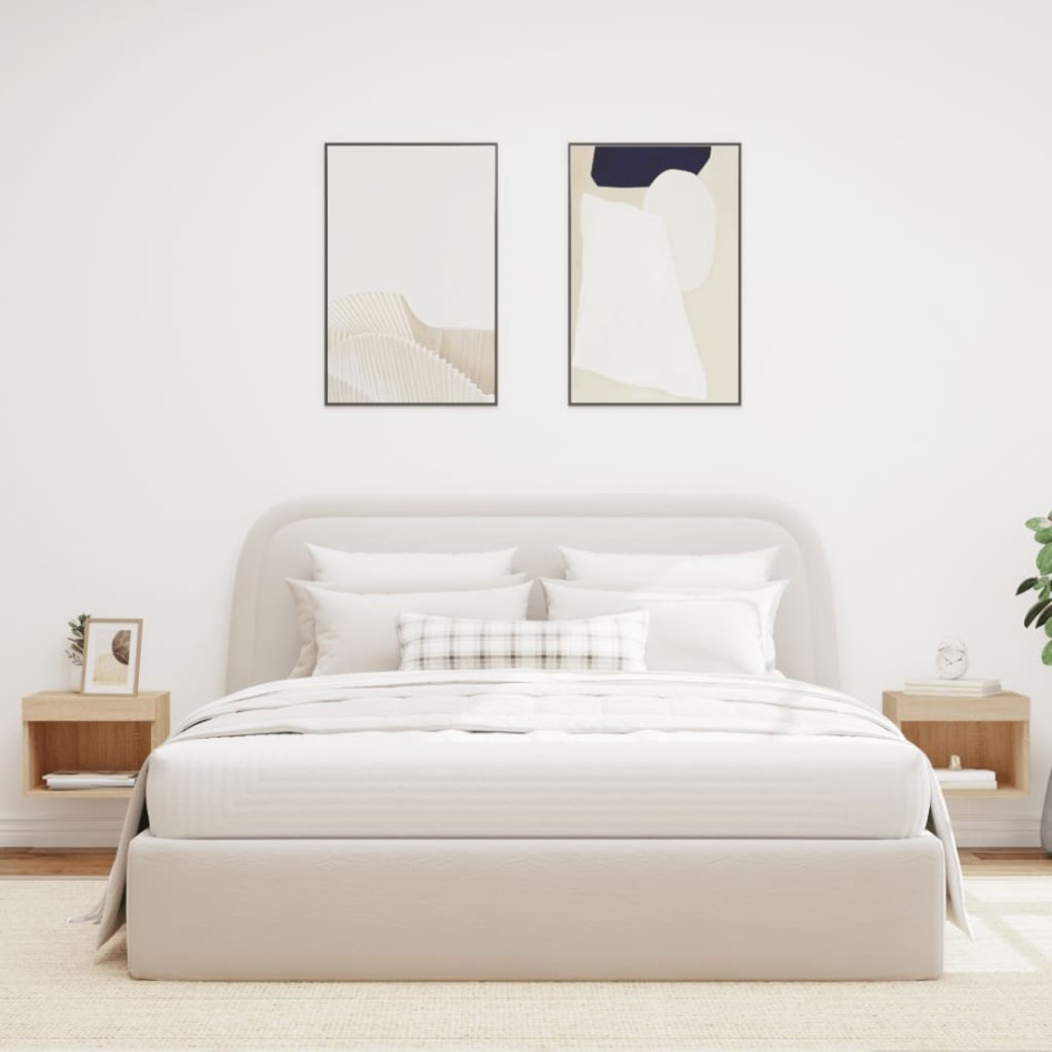 Mesitas de noche de pared con luces LED 2 unidades roble