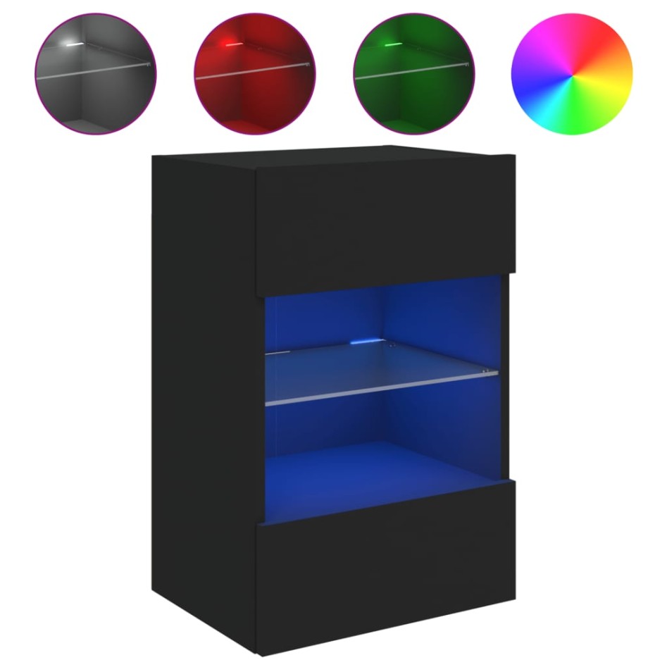 Mueble de TV de pared con luces LED negro 40x30x60,5