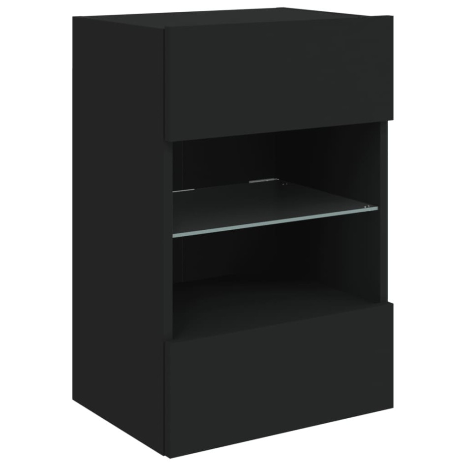 Mueble de TV de pared con luces LED negro 40x30x60,5
