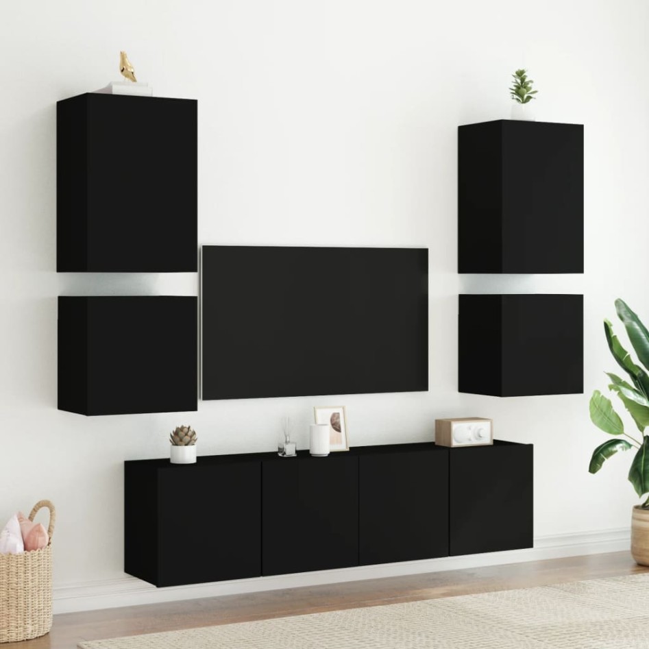 Muebles TV de pared 2 uds madera ingeniería negro 40,5x30x40
