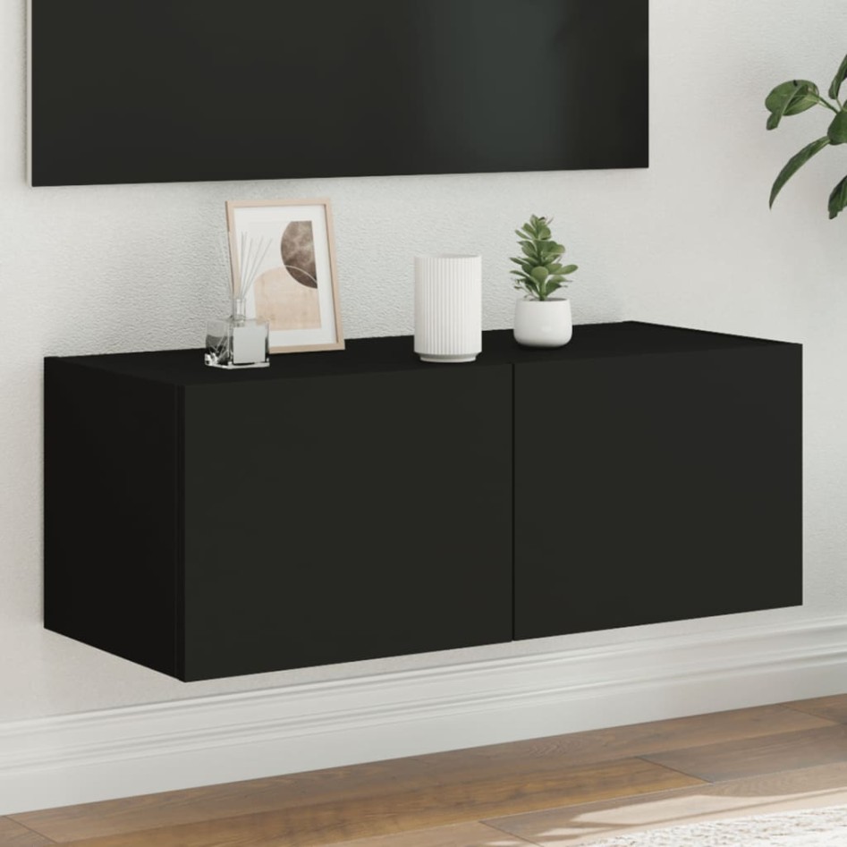 Mueble de TV de pared con luces LED negro 80x35x31