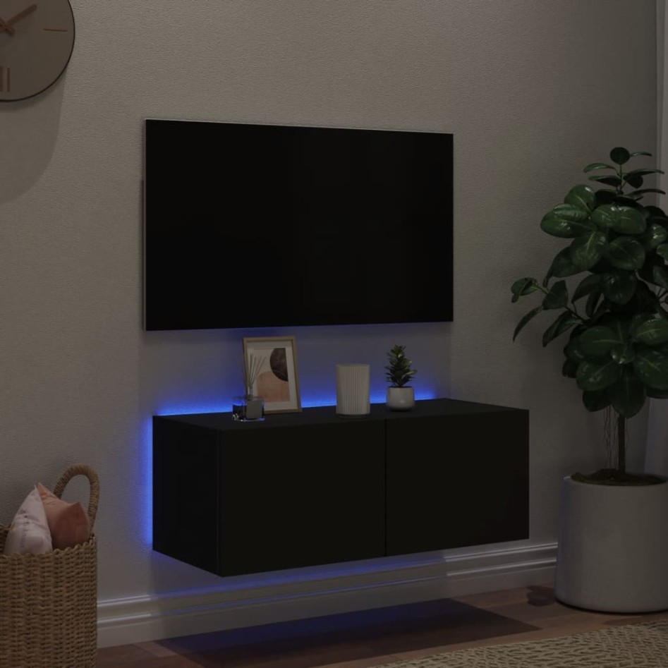 Mueble de TV de pared con luces LED negro 80x35x31