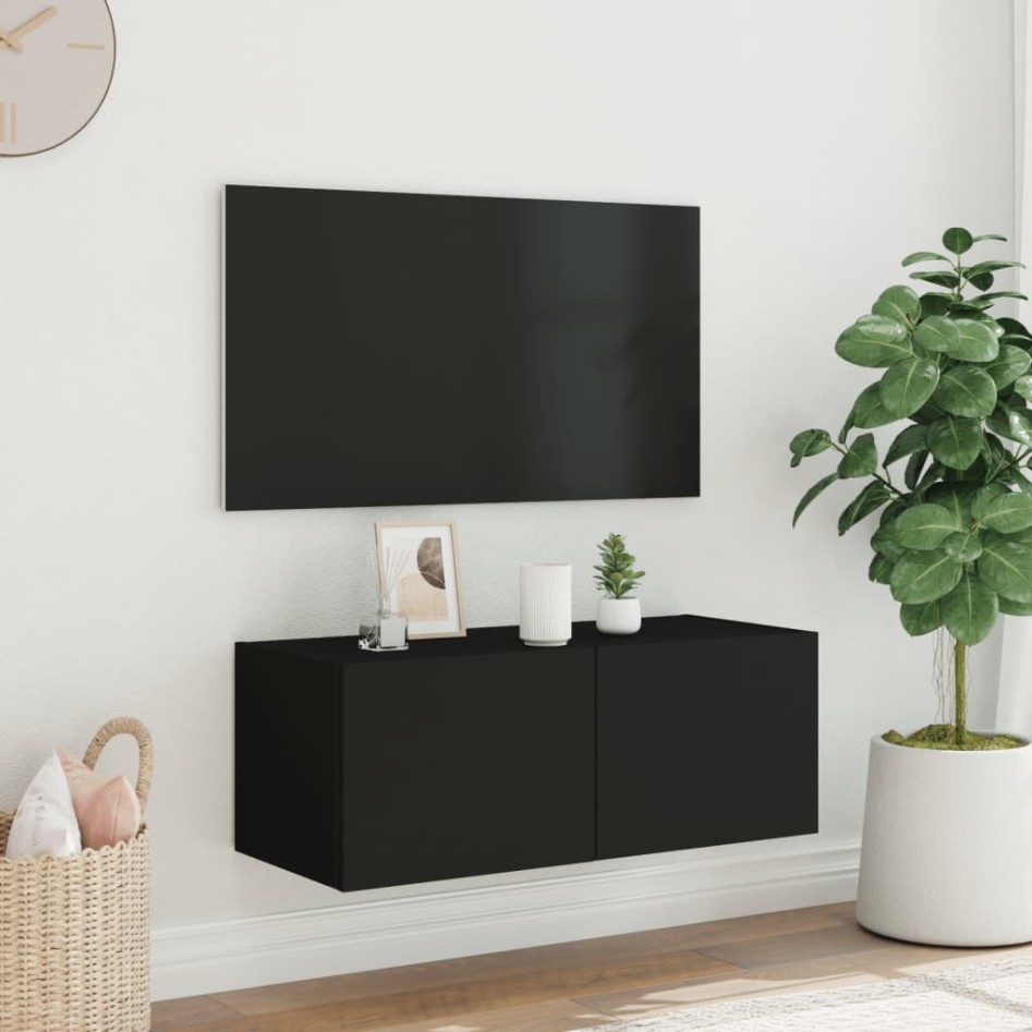 Mueble de TV de pared con luces LED negro 80x35x31