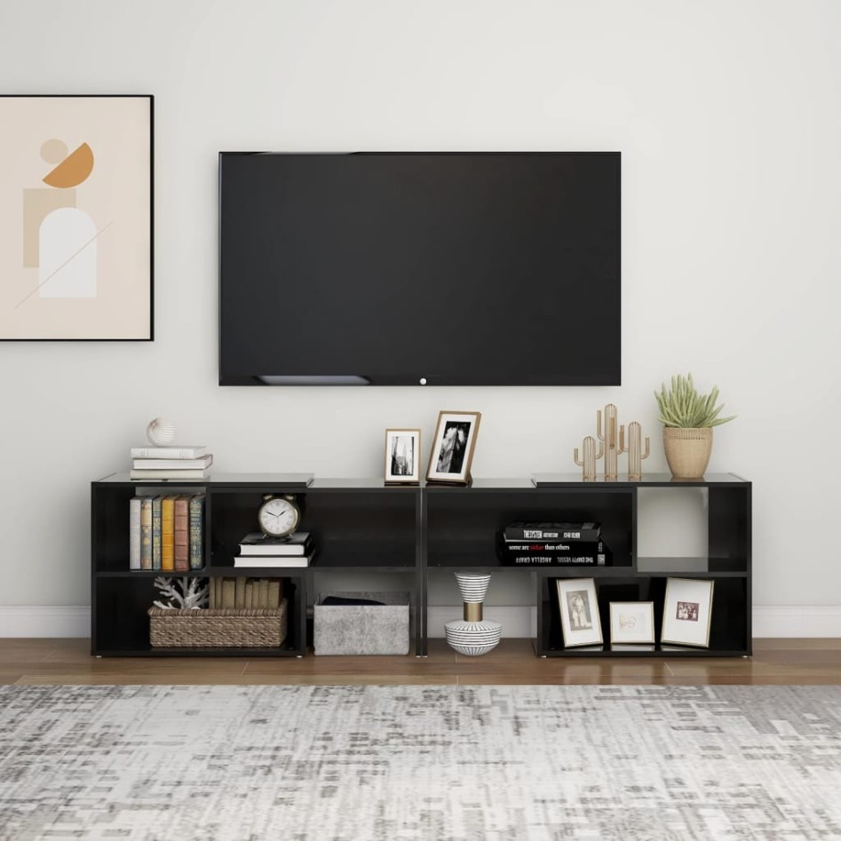 Mueble de TV madera contrachapada negro brillante 149x30x52