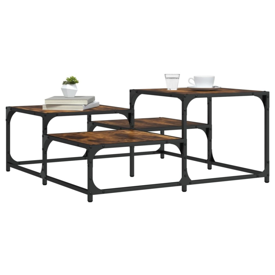 Mesa de centro madera ingeniería roble ahumado 87,5x87,5x40