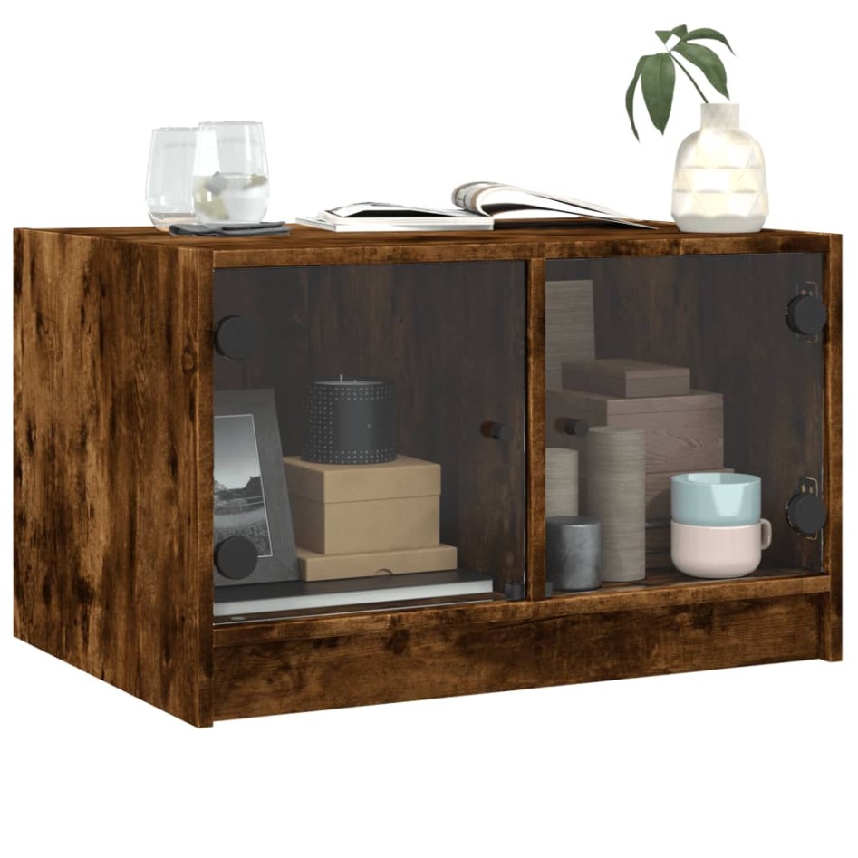 Mesa de centro con puertas de vidrio roble ahumado 68x50x42