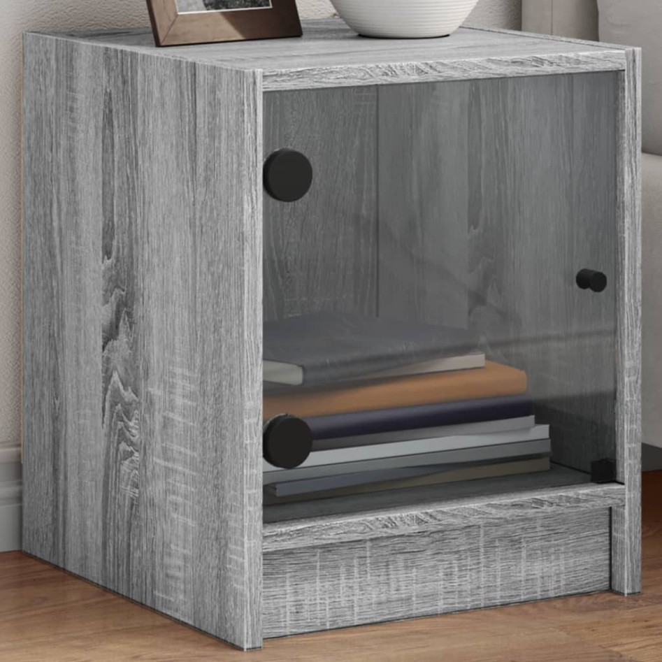 Mesitas noche con puertas vidrio 2 uds gris Sonoma 35x37x42