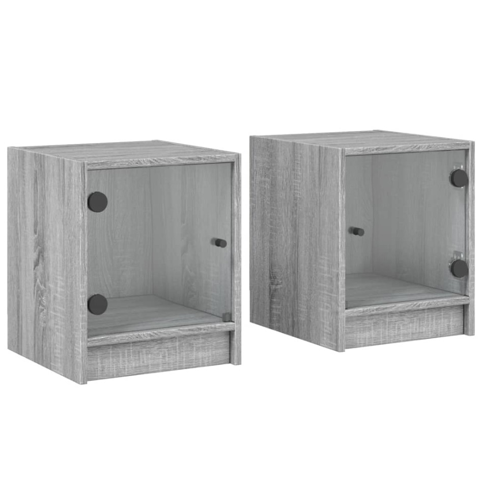 Mesitas noche con puertas vidrio 2 uds gris Sonoma 35x37x42