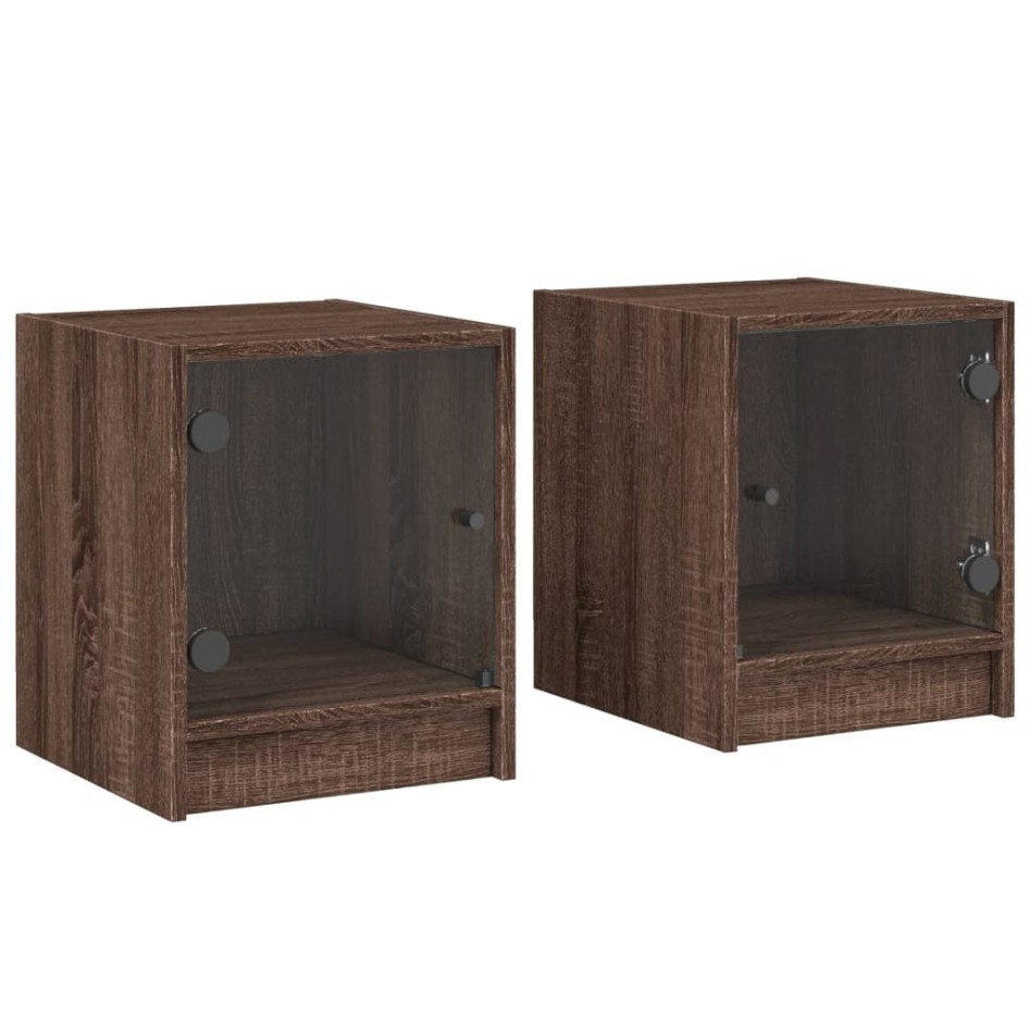 Mesitas noche con puertas vidrio 2 uds roble marrón 35x37x42
