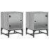 Mesitas noche con puertas vidrio 2 uds gris Sonoma 35x37x50