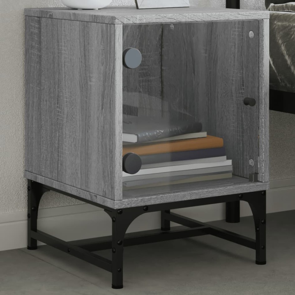 Mesitas noche con puertas vidrio 2 uds gris Sonoma 35x37x50
