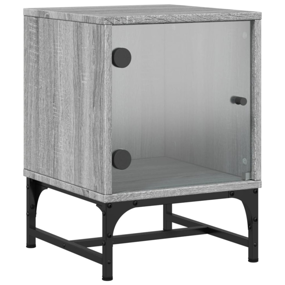 Mesitas noche con puertas vidrio 2 uds gris Sonoma 35x37x50