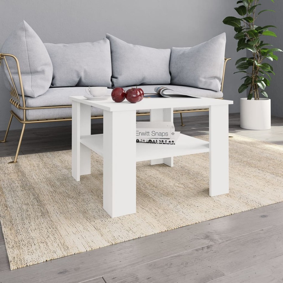 Mesa de centro madera contrachapada blanco 60x60x42