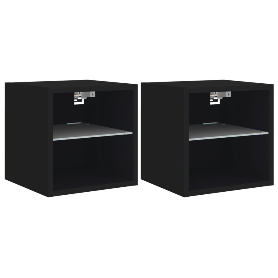 Muebles de TV de pared con luces LED 2 uds negro 30x28,5x30