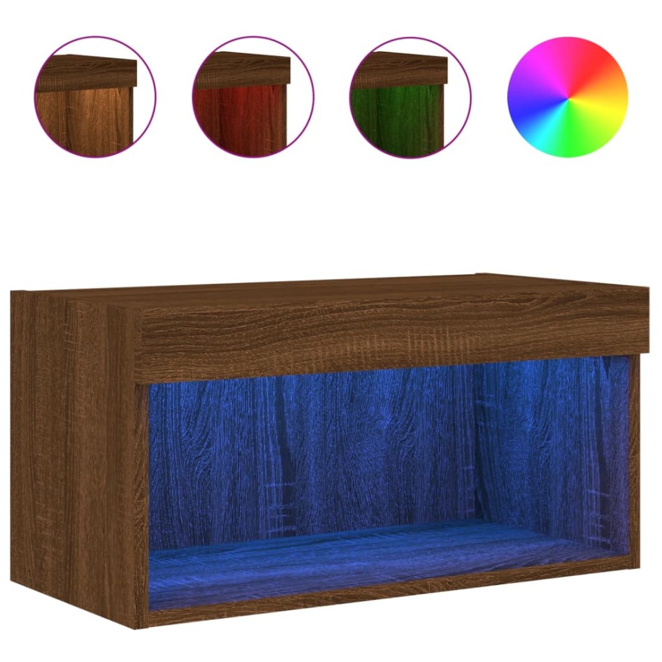 Mueble para TV con luces LED roble marrón 60x30x30