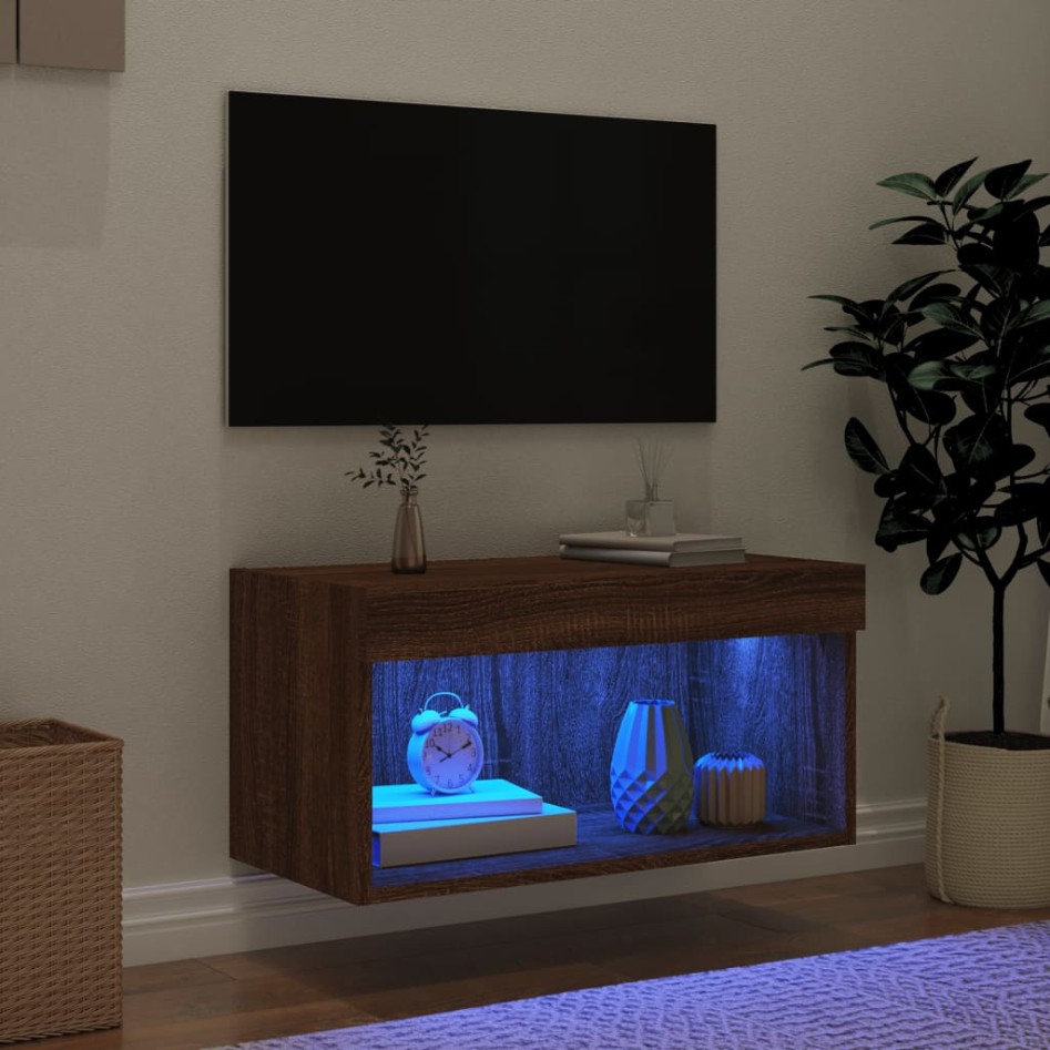 Mueble para TV con luces LED roble marrón 60x30x30