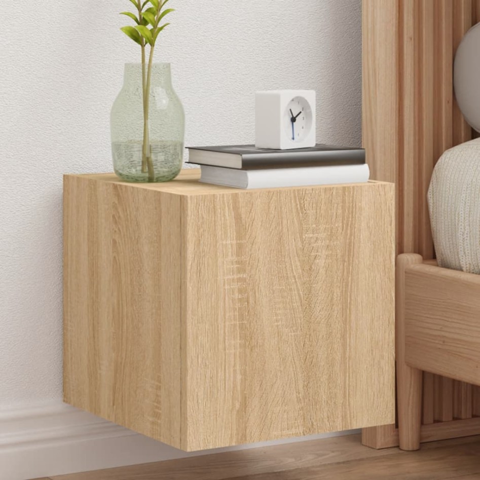 Mueble de TV de pared con luces LED roble Sonoma 30,5x35x30