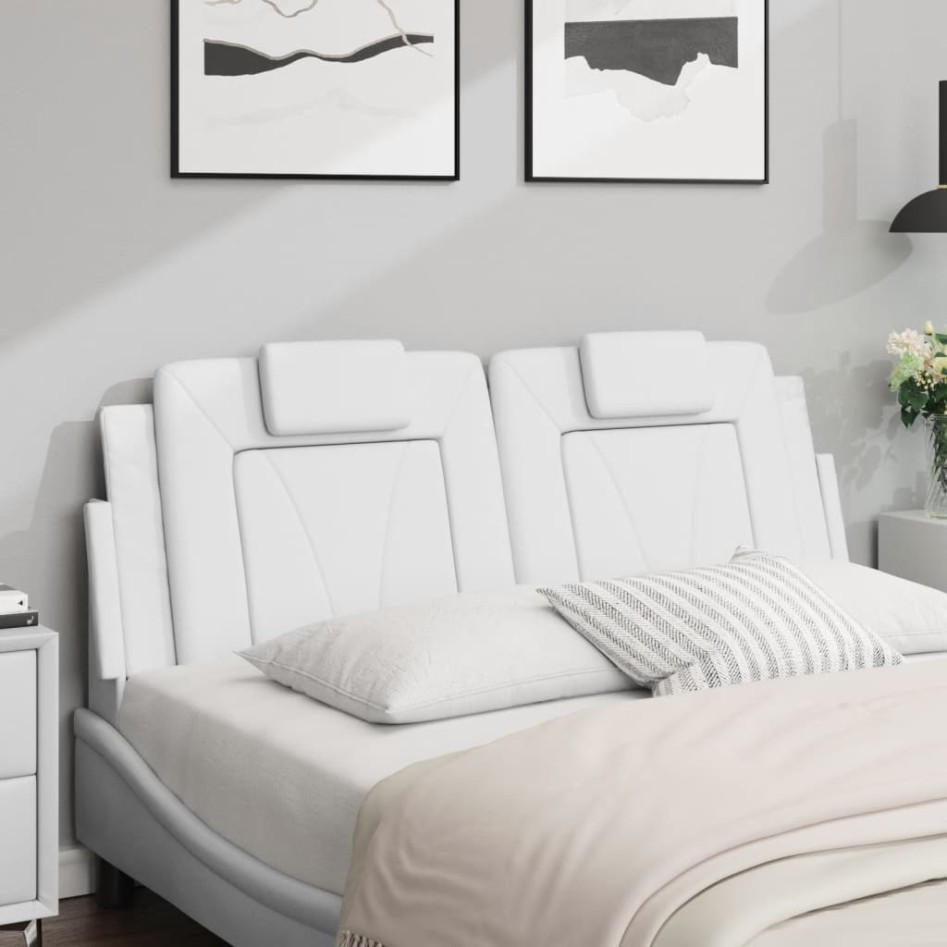 Cabecero de cama acolchado cuero sintético blanco 120