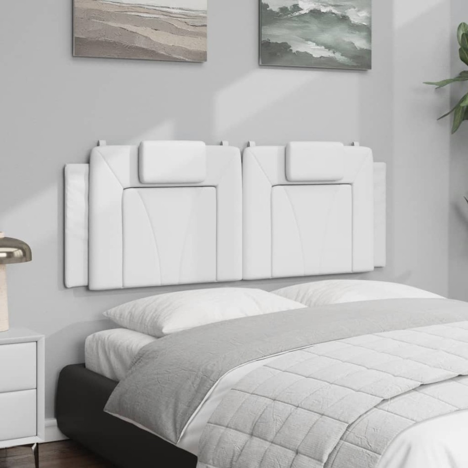 Cabecero de cama acolchado cuero sintético blanco 120