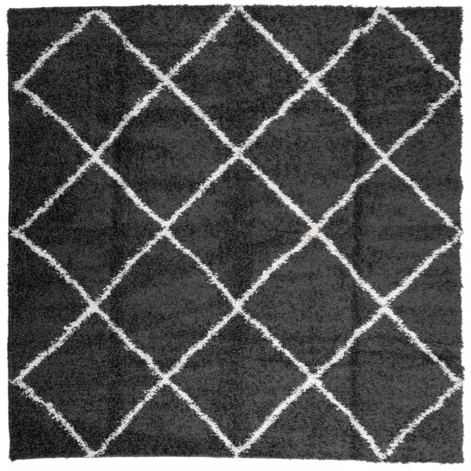 Alfombra de pelo largo moderna negro y crema 120x120