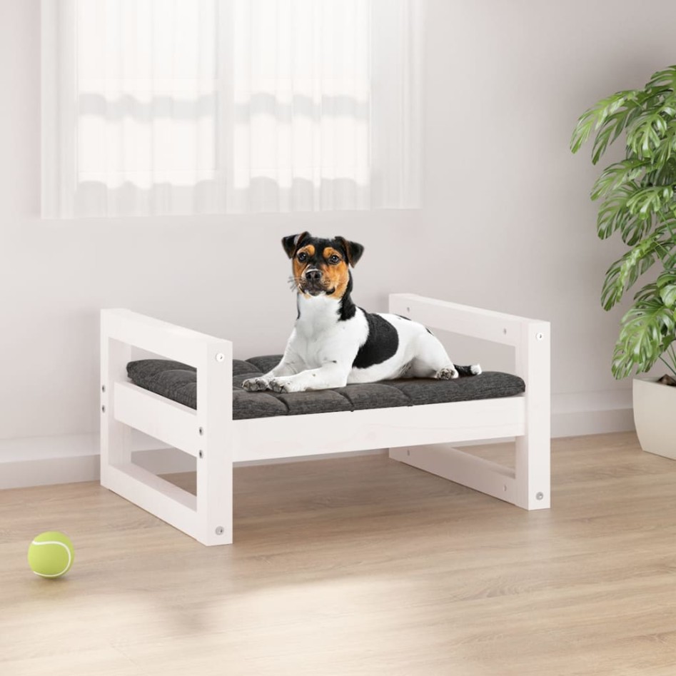 Cama para perros madera maciza de pino blanco 55,5x45,5x28