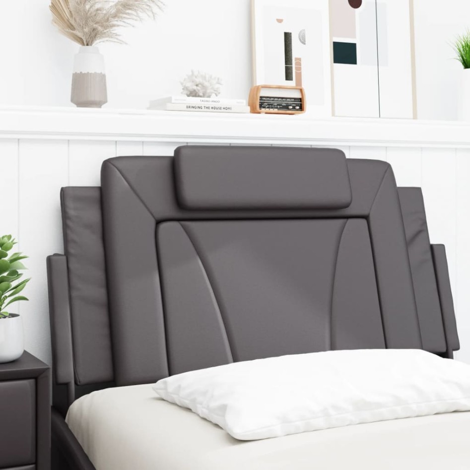 Cabecero de cama acolchado cuero sintético gris 100
