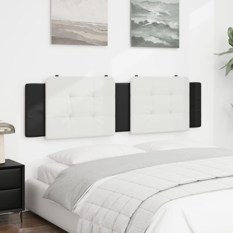 Cabecero de cama acolchado cuero sintético blanco negro 180