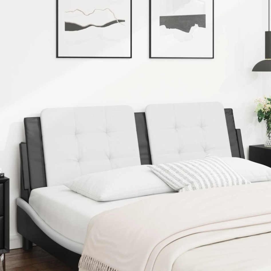 Cabecero de cama acolchado cuero sintético blanco negro 160