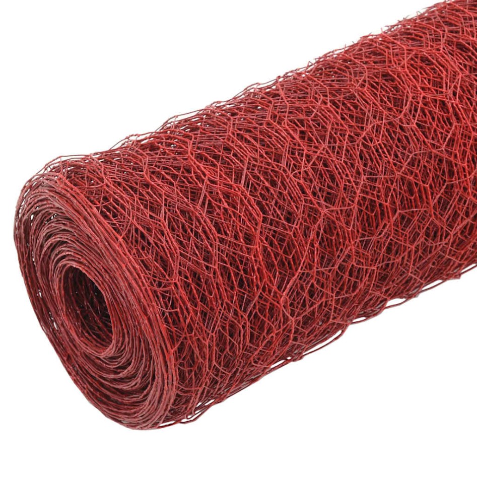 Alambrada de gallinero acero revestimiento PVC rojo 25x1,2